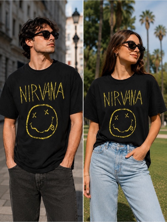 NIRVANA Other - NIRVANA Black Tee with Yellow Smiley Graphic